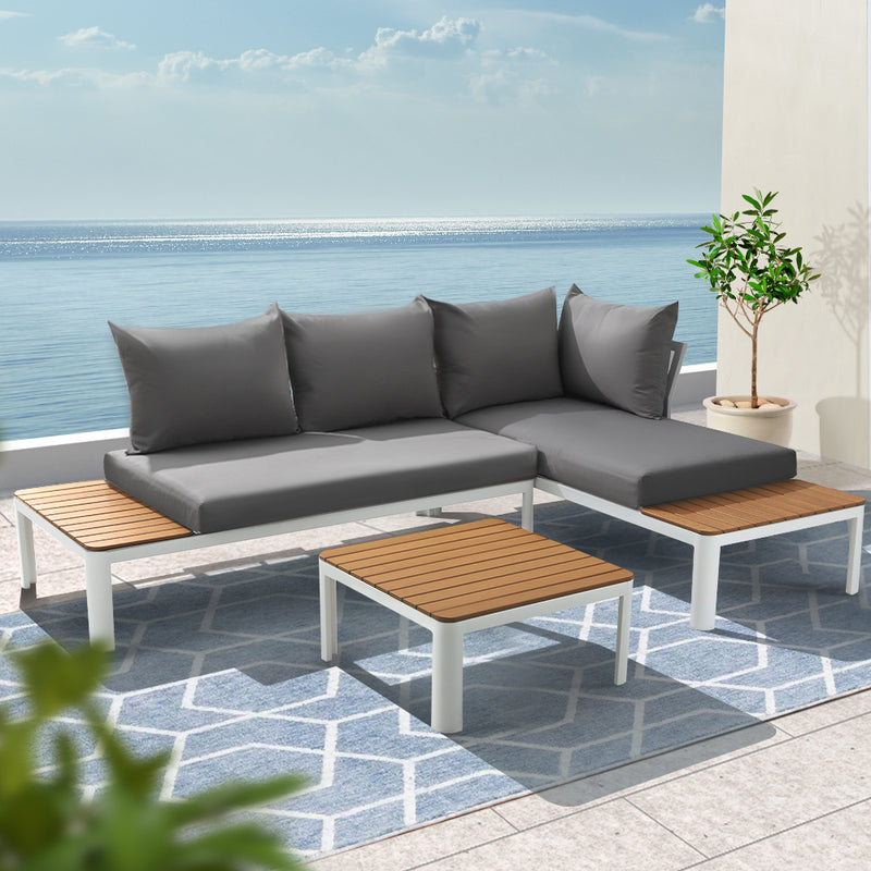 Gardeon Outdoor Sofa Set 4 Seater Corner Modular Lounge Setting Aluminium White