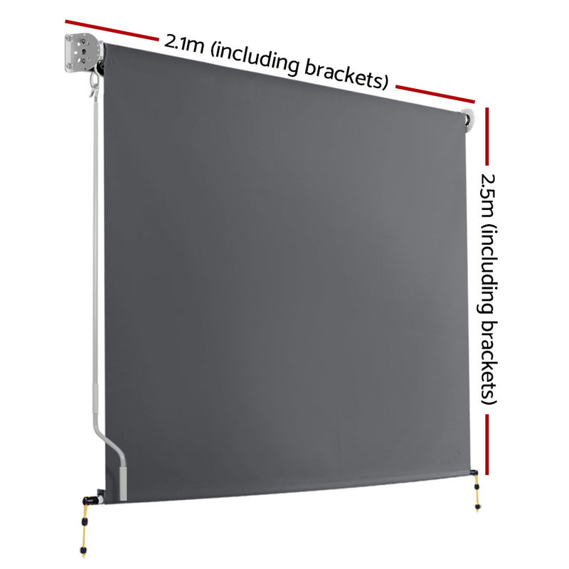 2.1m x 2.5m Retractable Roll Down Awning - Grey