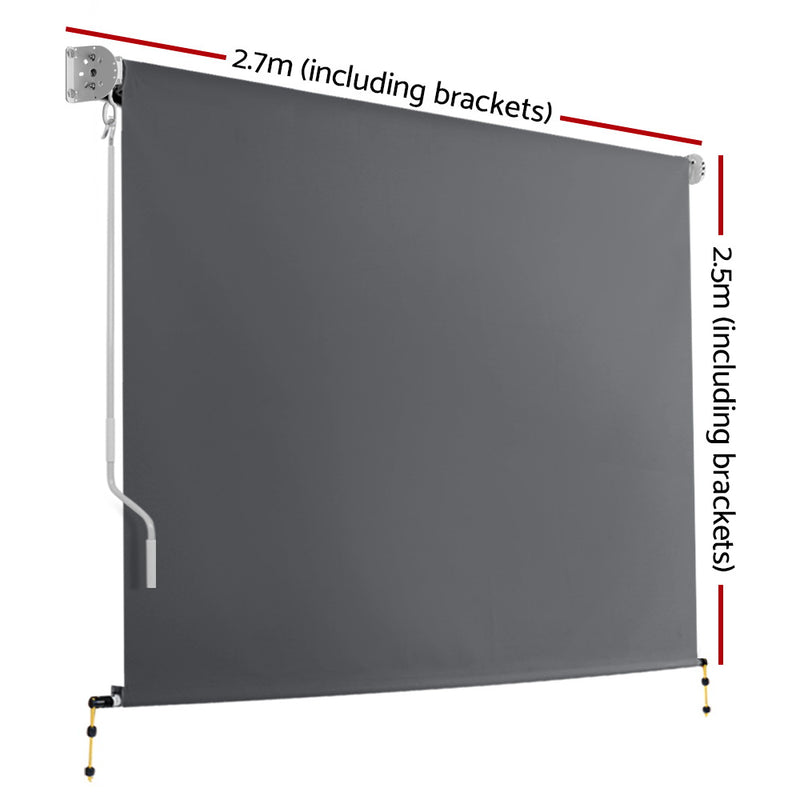 2.7m x 2.5m Retractable Roll Down Awning - Grey