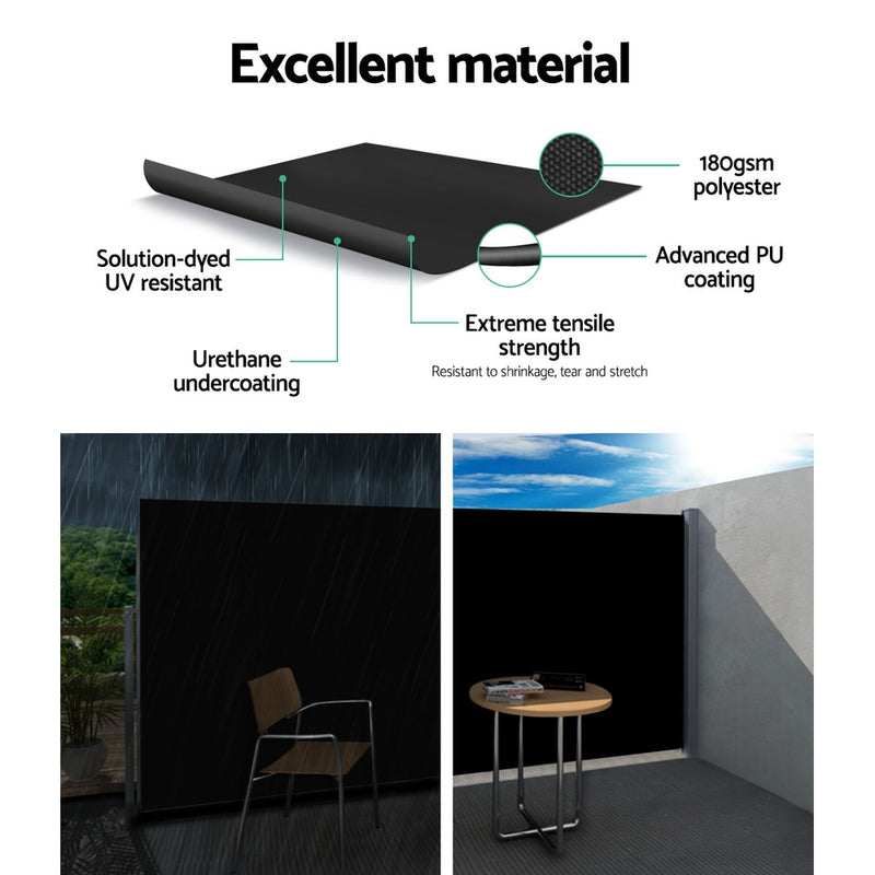 Retractable Side Awning Shade 2 x 3m - Black