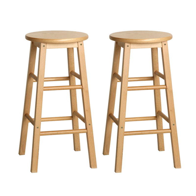 2x Bar Stools Round Chairs Wooden Nature