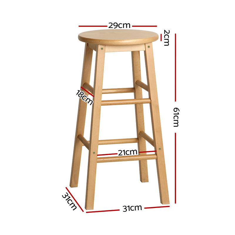 2x Bar Stools Round Chairs Wooden Nature