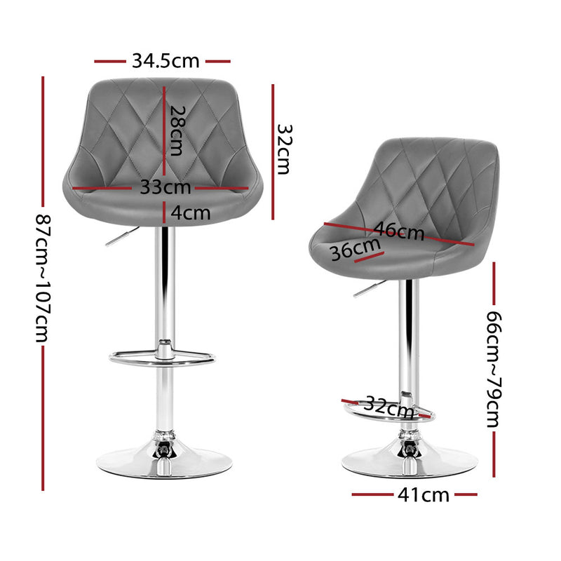 4x Bar Stools Leather Padded Gas Lift Grey