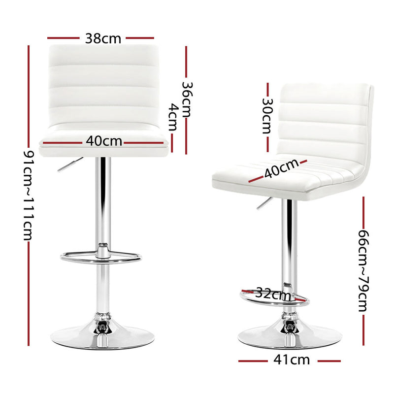 4x Bar Stools Padded Leather Gas Lift White