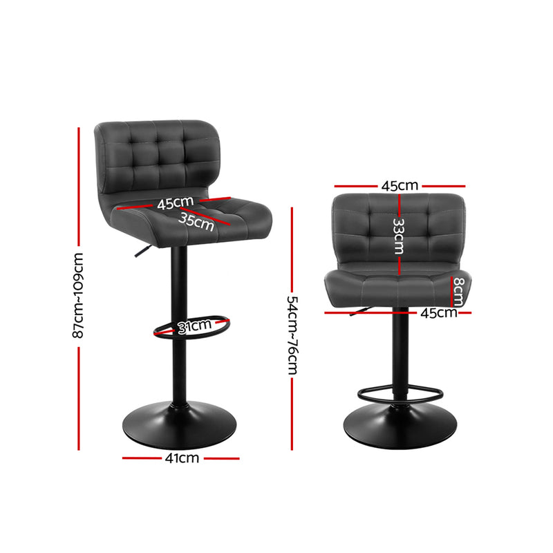 2x Bar Stools Gas Lift Leather Padded Grey