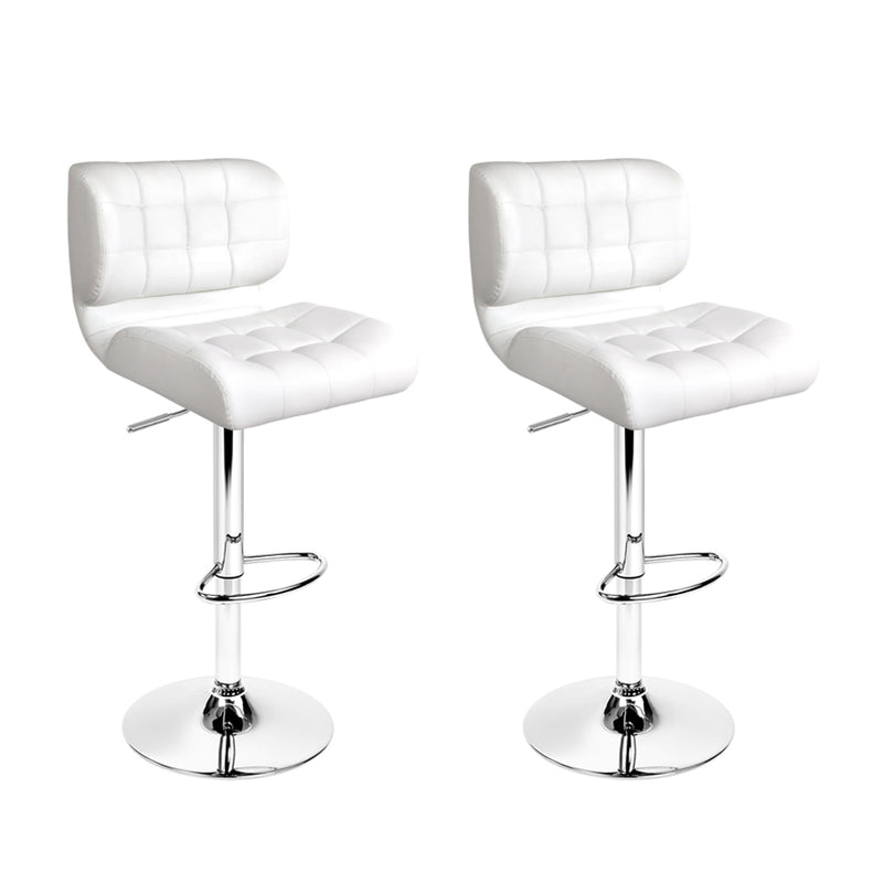 2x Bar Stools Gas Lift Leather Padded White
