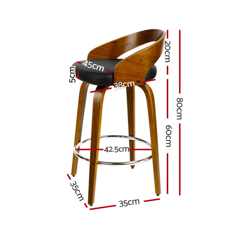 2x Bar Stools Swivel Seat Curving Backrest
