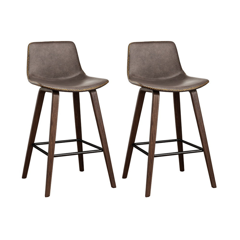 2x Bar Stools Vintage Leather Wooden