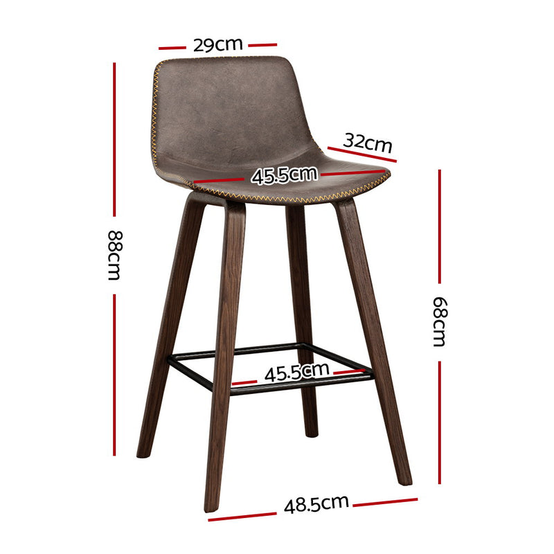 2x Bar Stools Vintage Leather Wooden