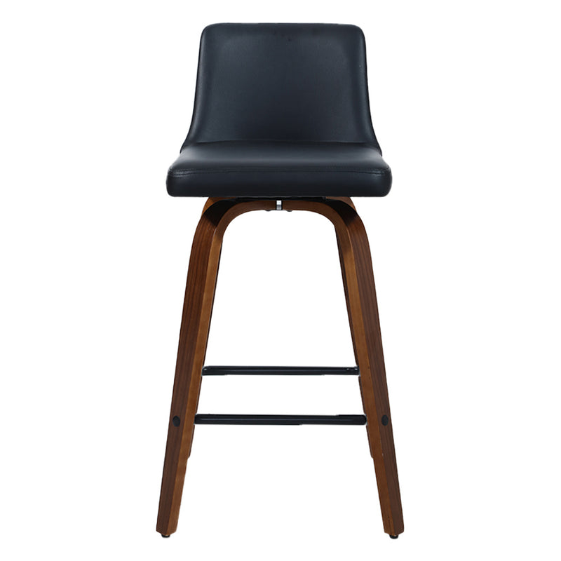 2x Bar Stools Swivel Leather Padded Wooden