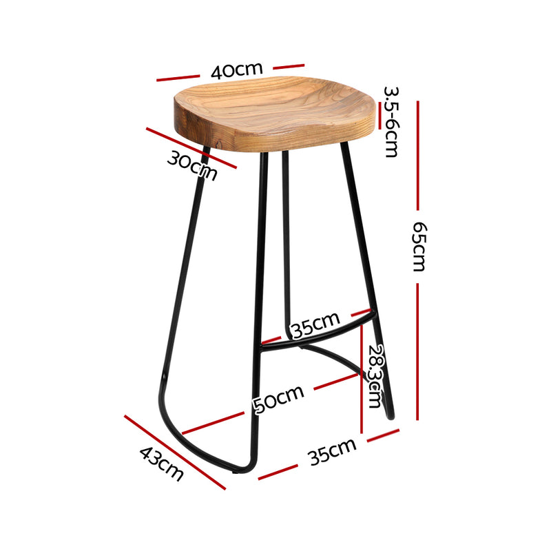 4x Bar Stools Tractor Seat 65cm Wooden