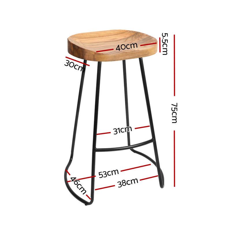 2x Bar Stools Tractor Seat 75cm Wooden