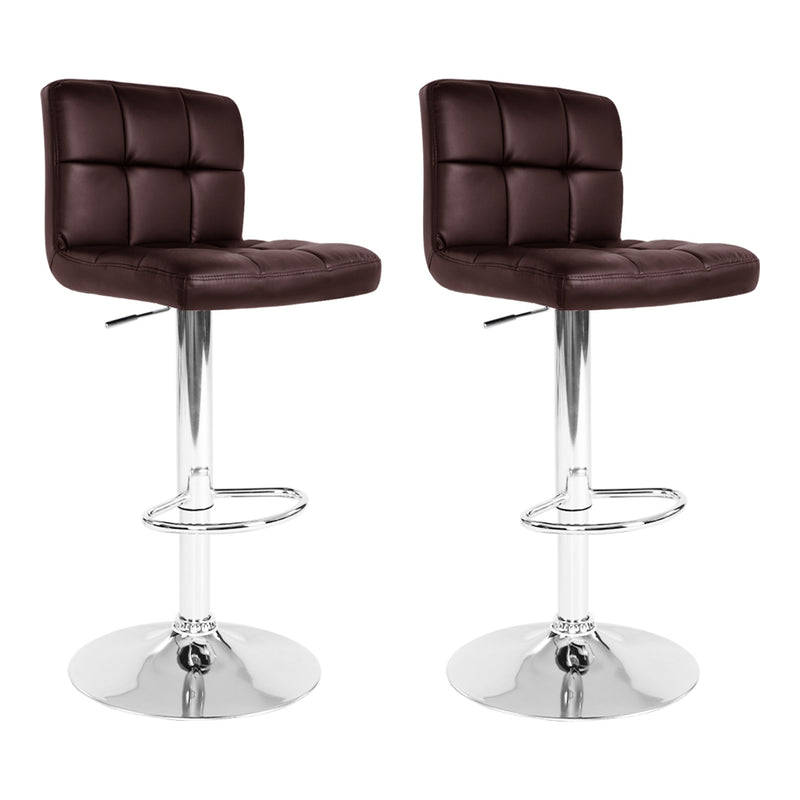 2x Bar Stools Leather Gas Lift Brown