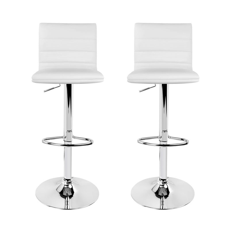 2x Bar Stools Padded Leather Gas Lift White