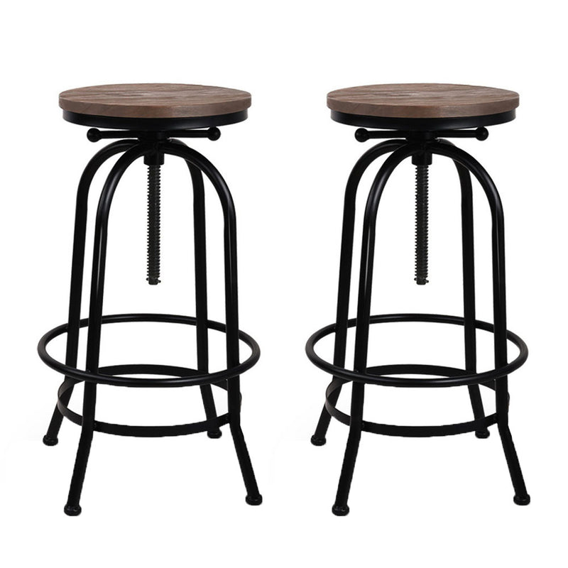 2x Bar Stools Adjustable Wood Chairs