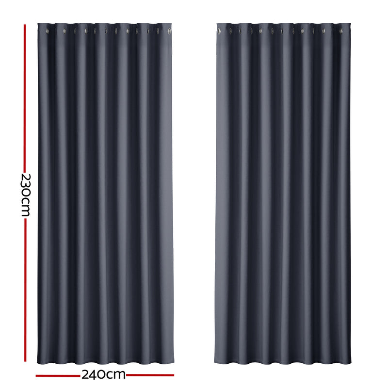 2X Blockout Curtains Blackout Window Curtain Eyelet 240x230cm Charcoal