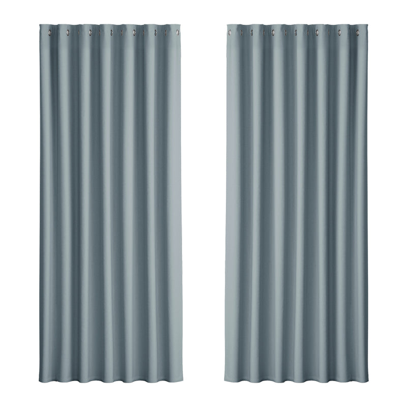 2X Blockout Curtains Blackout Window Curtain Eyelet 240x230cm Grey