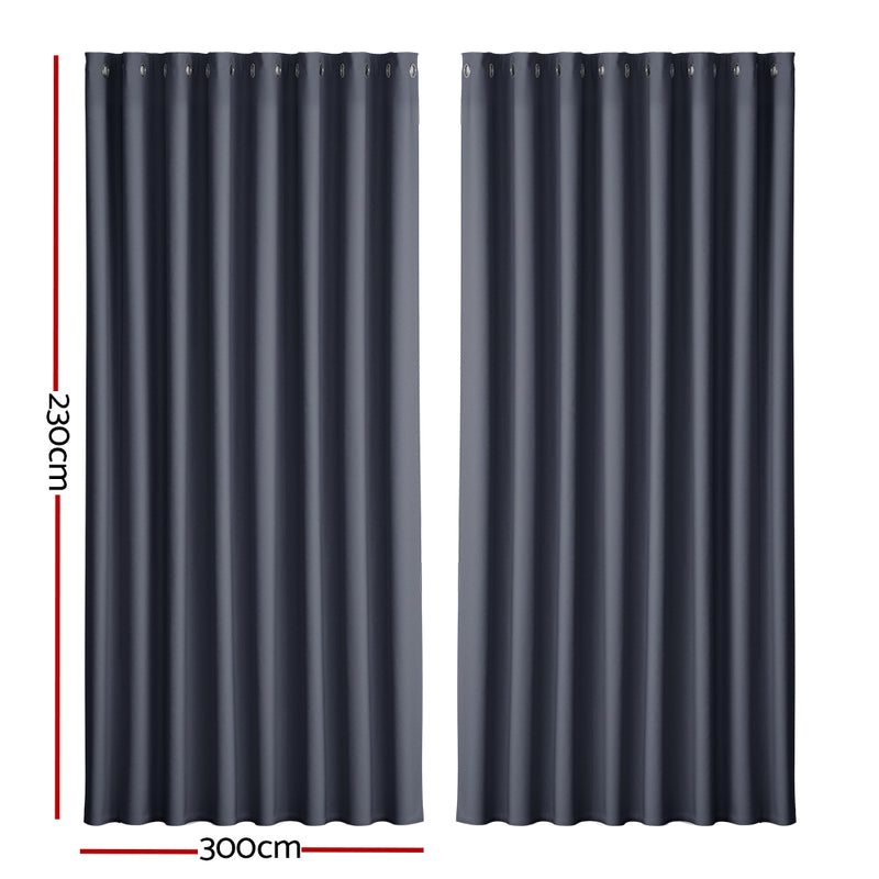 2X Blockout Curtains Blackout Window Curtain Eyelet 300x230cm Charcoal