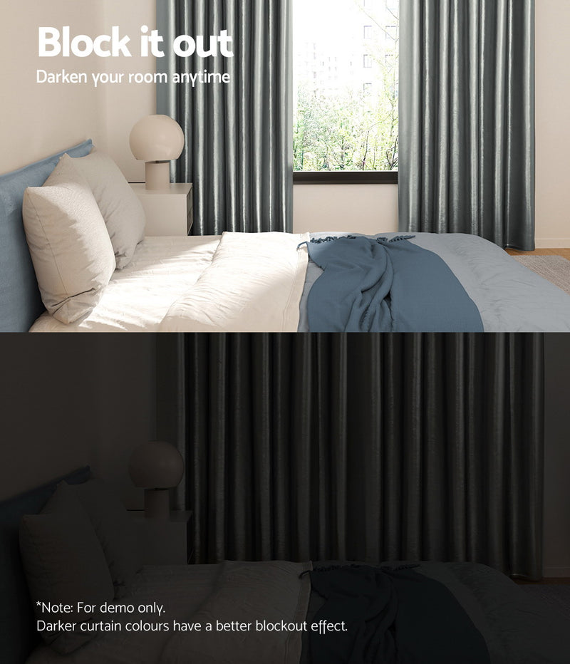 2X Blockout Curtains Blackout Window Curtain Eyelet 140x230cm Grey Shine