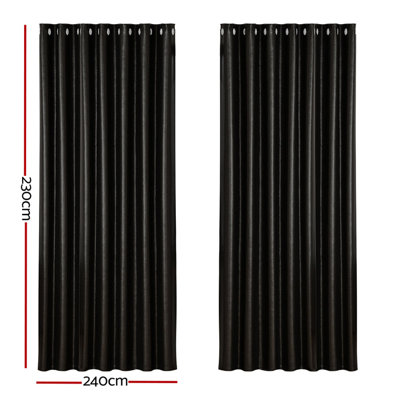 2X Blockout Curtains Blackout Window Curtain Eyelet 240x230cm Black Shine