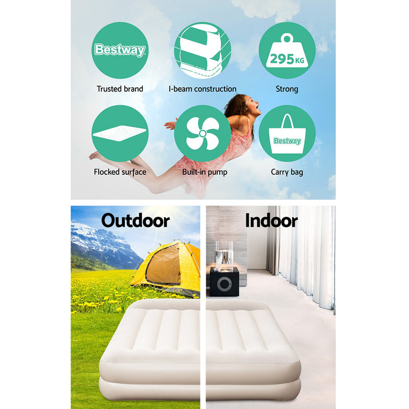 Bestway Air Bed Beds Mattress Queen Size Sleep Built-in Pump Camping Inflatable