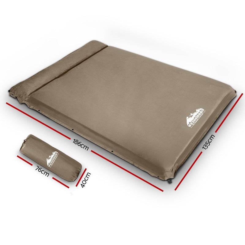 Self Inflating Camping Mattress - Double - Coffee - 10cm Thick