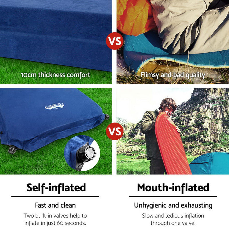 Self Inflating Camping Mattress - Double - Navy - 10cm Thick
