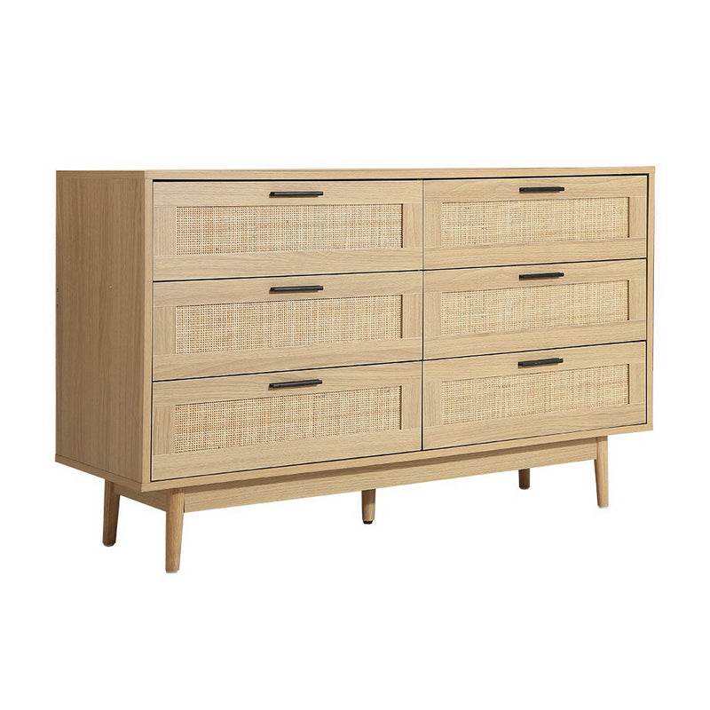 6 Chest of Drawers Rattan Tallboy Cabinet Bedroom Clothes Storage Wood