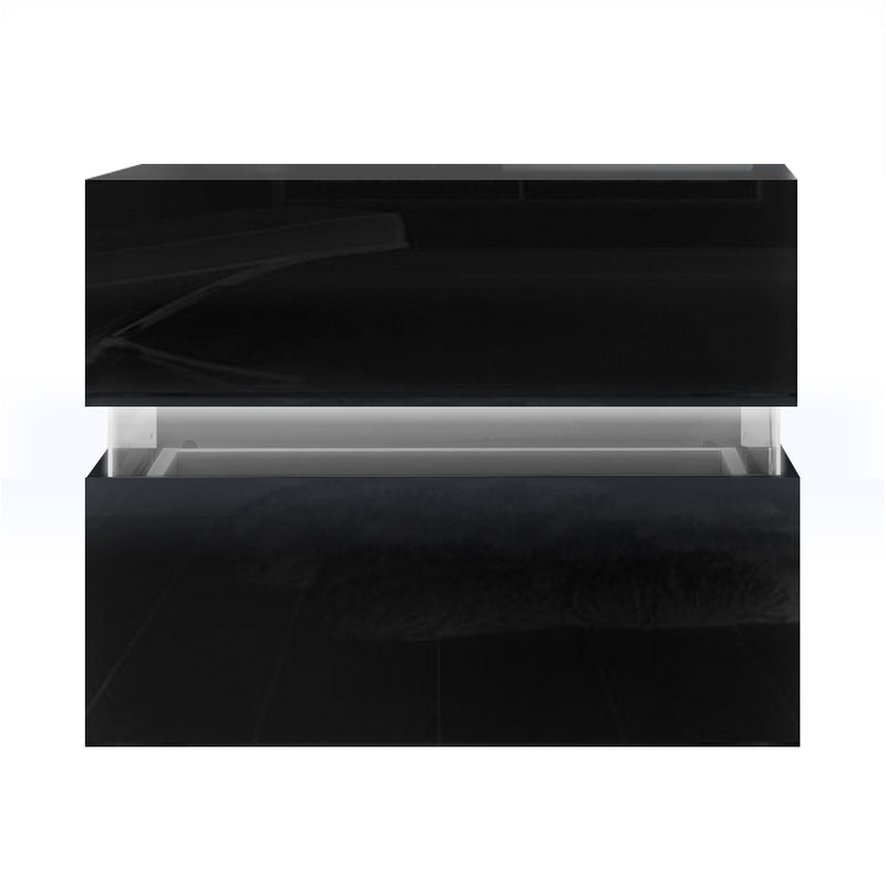 Artiss Bedside Table LED 2 Drawers - LUMI Black