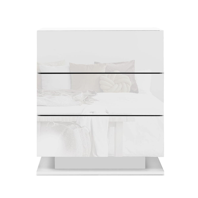 Artiss Bedside Table LED 3 Drawers - MORI White
