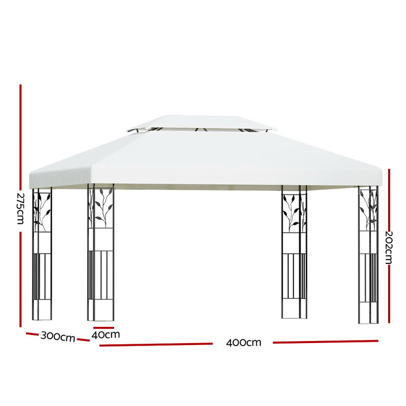 Instahut Gazebo 4x3m Party Marquee Outdoor Wedding Event Tent Iron Art White
