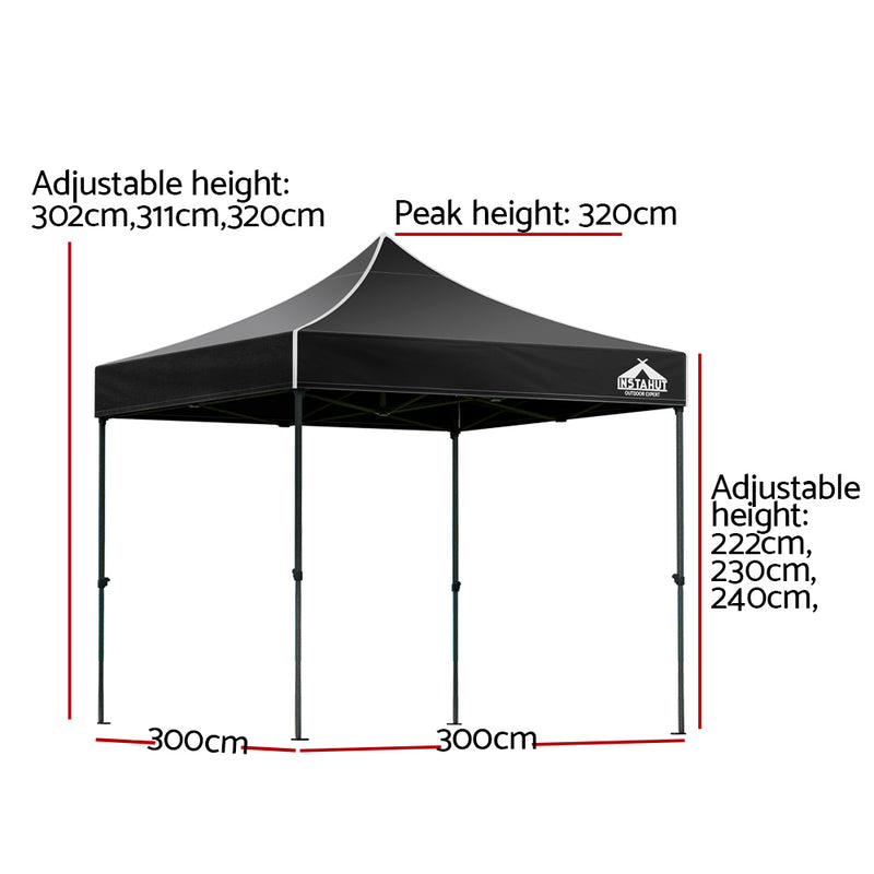 Gazebo Pop Up Marquee 3x3m Outdoor Tent Folding Wedding Gazebos Black