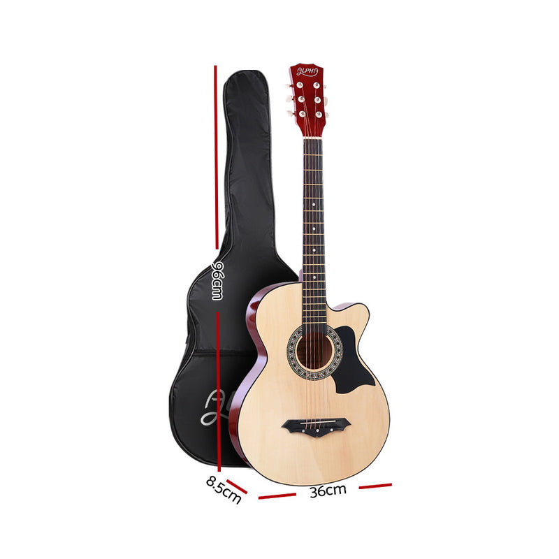 ALPHA 38 Inch Wooden Acoustic Guitar with Accessories set Natural Wood