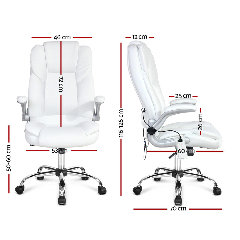 Massage Office Chair PU Leather 8 Point - White