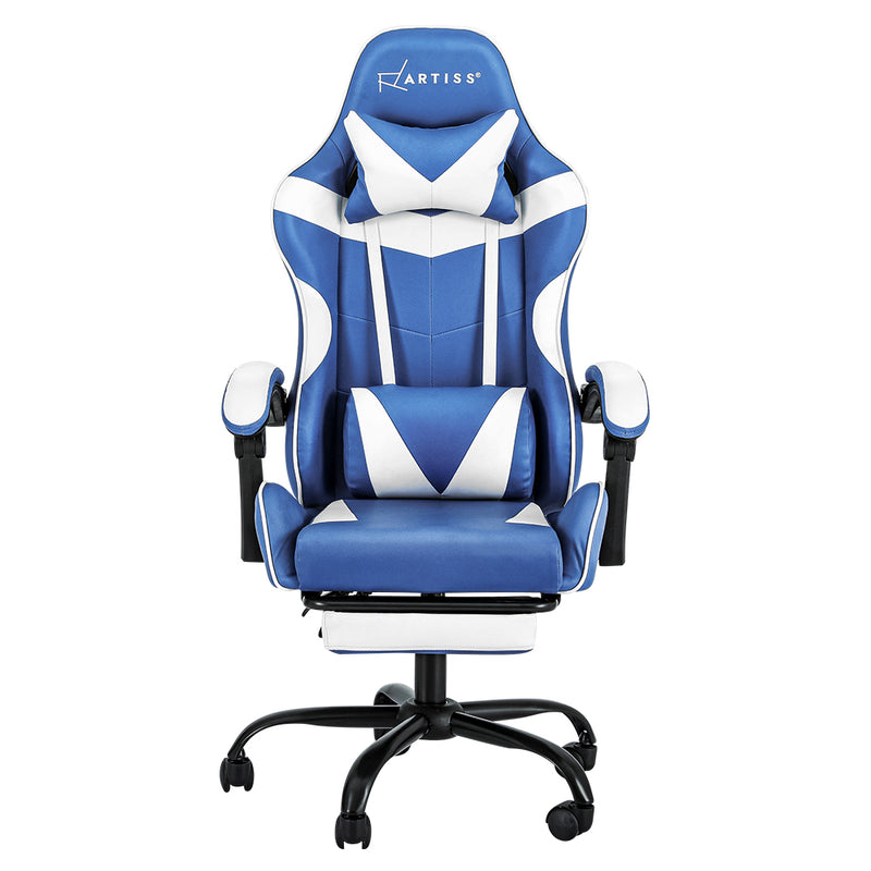 Artiss Gaming Office Chair Executive Computer Leather Chairs Footrest Blue White