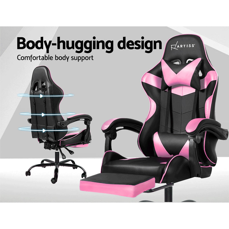 Office Chair Gaming Chair Computer Chairs Recliner PU Leather Seat Armrest Footrest Black Pink
