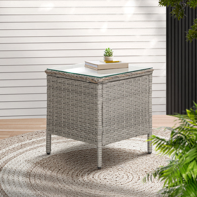 Gardeon Side Table Coffee Patio Desk Outdoor Furniture Rattan Indoor Garden Grey