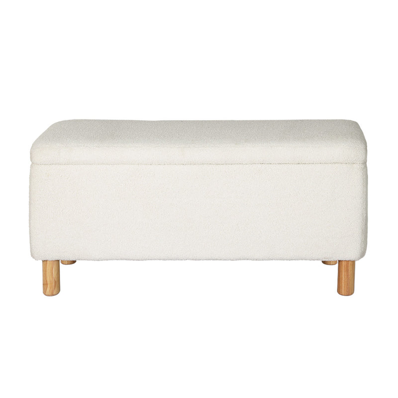 Artiss Storage Ottoman Blanket Box Teddy Fabric Chest Toy Foot Stool Couch White