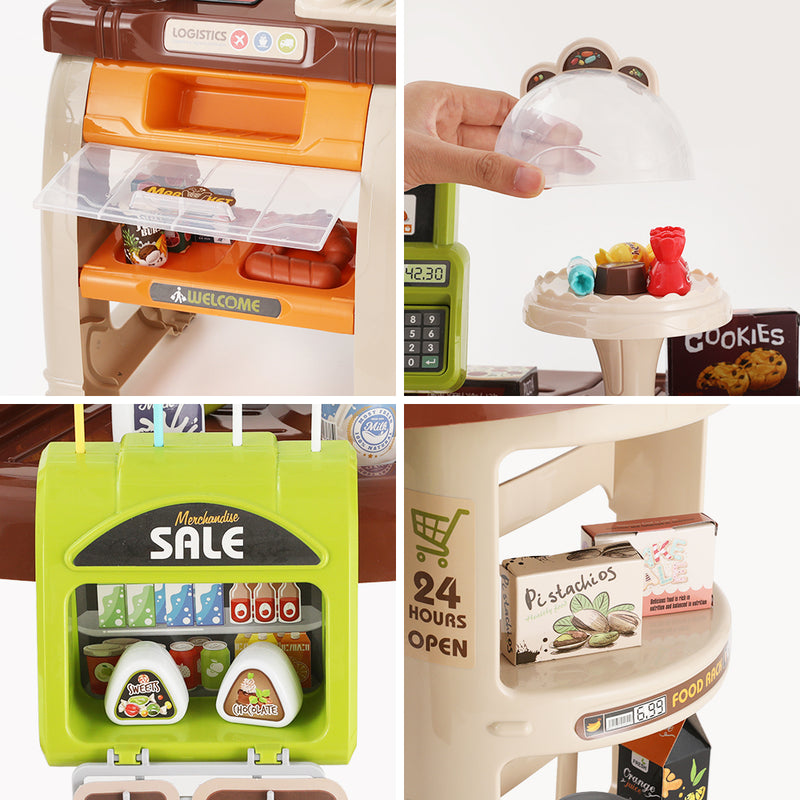 Keezi Kids Supermarket Pretend Role Play Shop Grocery 52 Accessories Toy Set