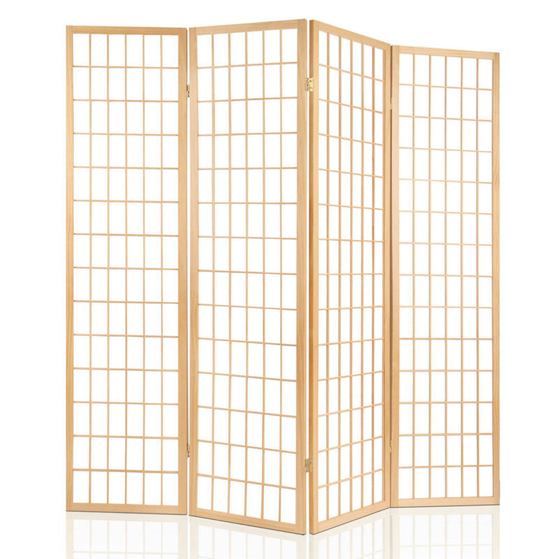 Artiss Room Divider Screen Wood Timber Dividers Fold Stand Wide Beige 4 Panel