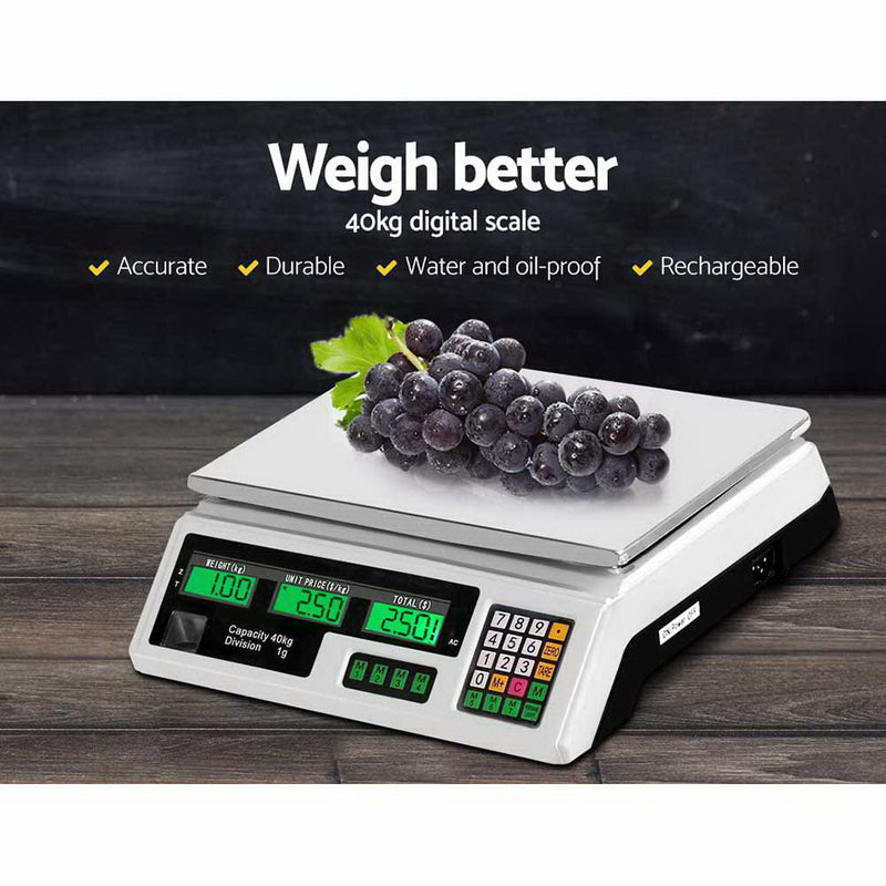 Emajin Scales Digital Accurate 40KG Weighing Kitchen Scales Platform Scales LCD White