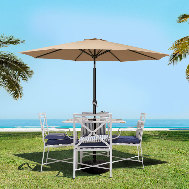 Outdoor Umbrella 2.7m Base Beach Pole Garden Tilt Sun Patio UV Beige