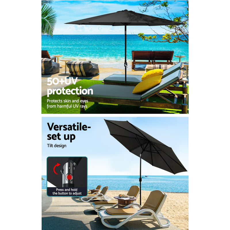 Outdoor Umbrella 2.7m Base Beach Pole Garden Tilt Sun Patio UV Black