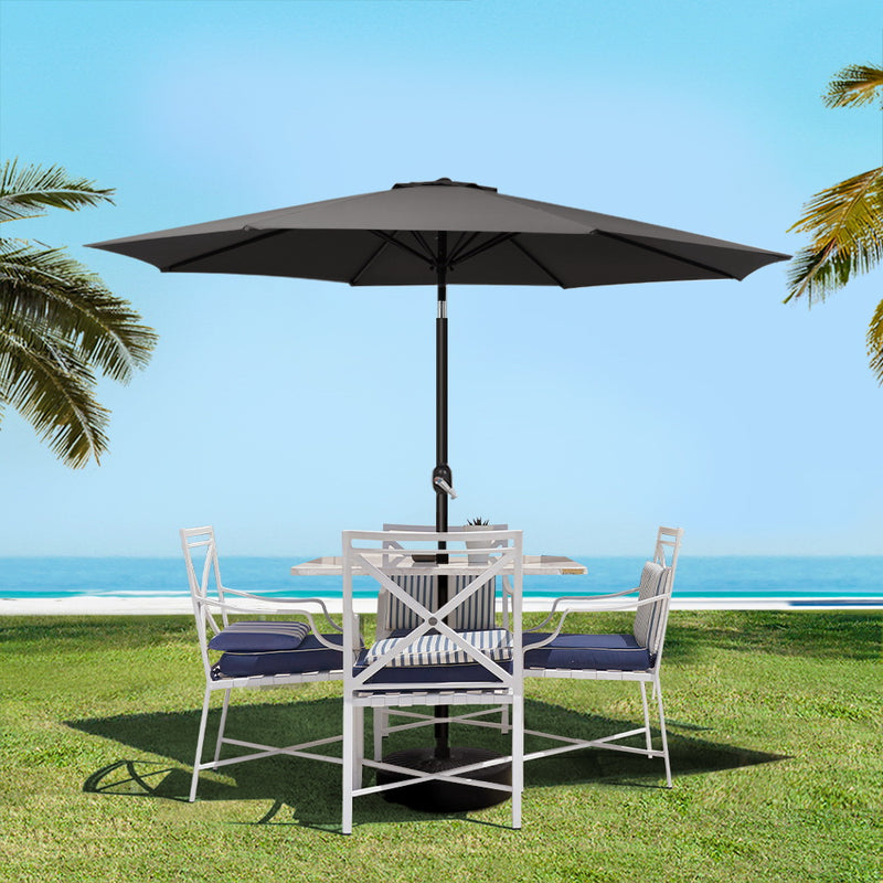 Outdoor Umbrella 2.7m Base Beach Pole Garden Tilt Sun Patio UV Black