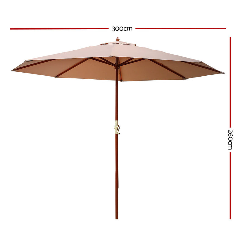 Outdoor Umbrella 3M Pole Cantilever Stand Garden Umbrellas Patio Beige