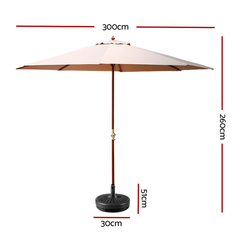 Outdoor Umbrella Pole Umbrellas 3M with Base Garden Stand Deck Beige