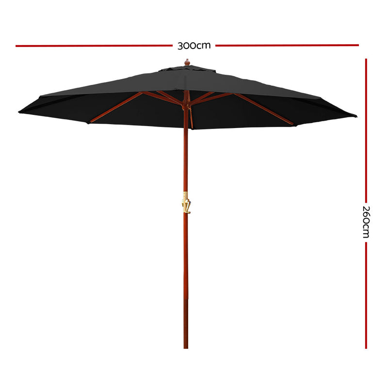 Outdoor Umbrella 3M Pole Cantilever Stand Garden Umbrellas Patio Black