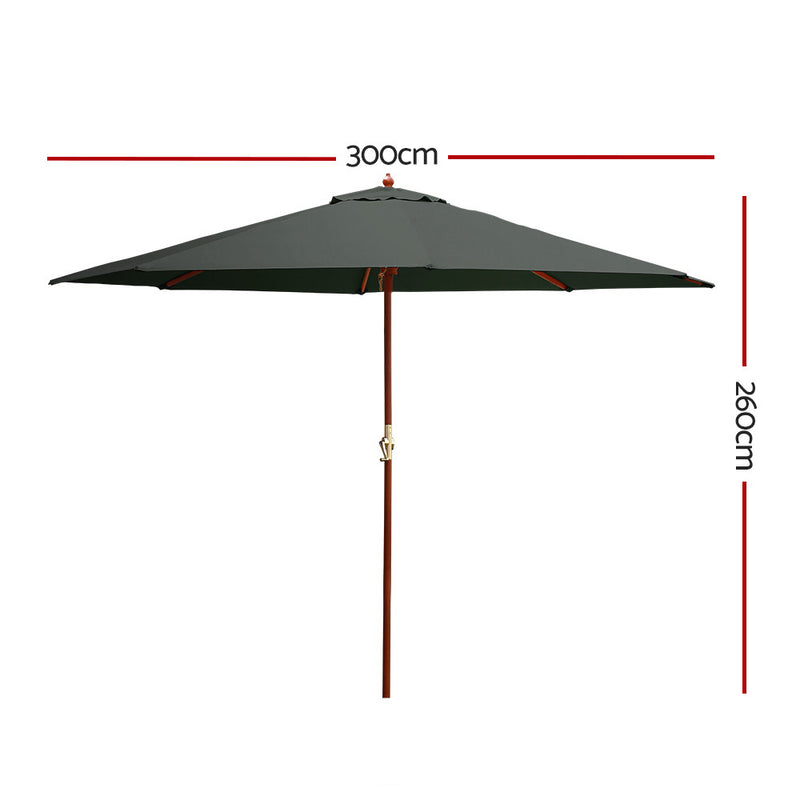 Outdoor Umbrella 3M Pole Umbrellas Stand Sun Beach Garden Deck Charcoal