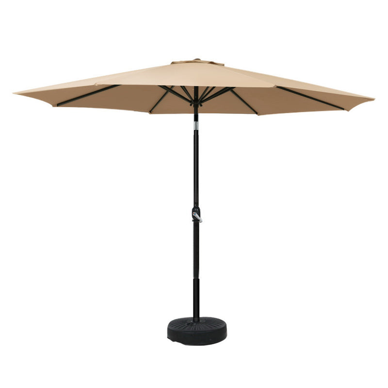 Outdoor Umbrella 3m Base Beach Pole Garden Tilt Sun Patio UV Beige