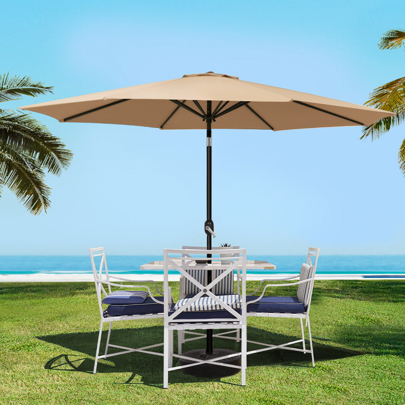 Outdoor Umbrella 3m Base Beach Pole Garden Tilt Sun Patio UV Beige